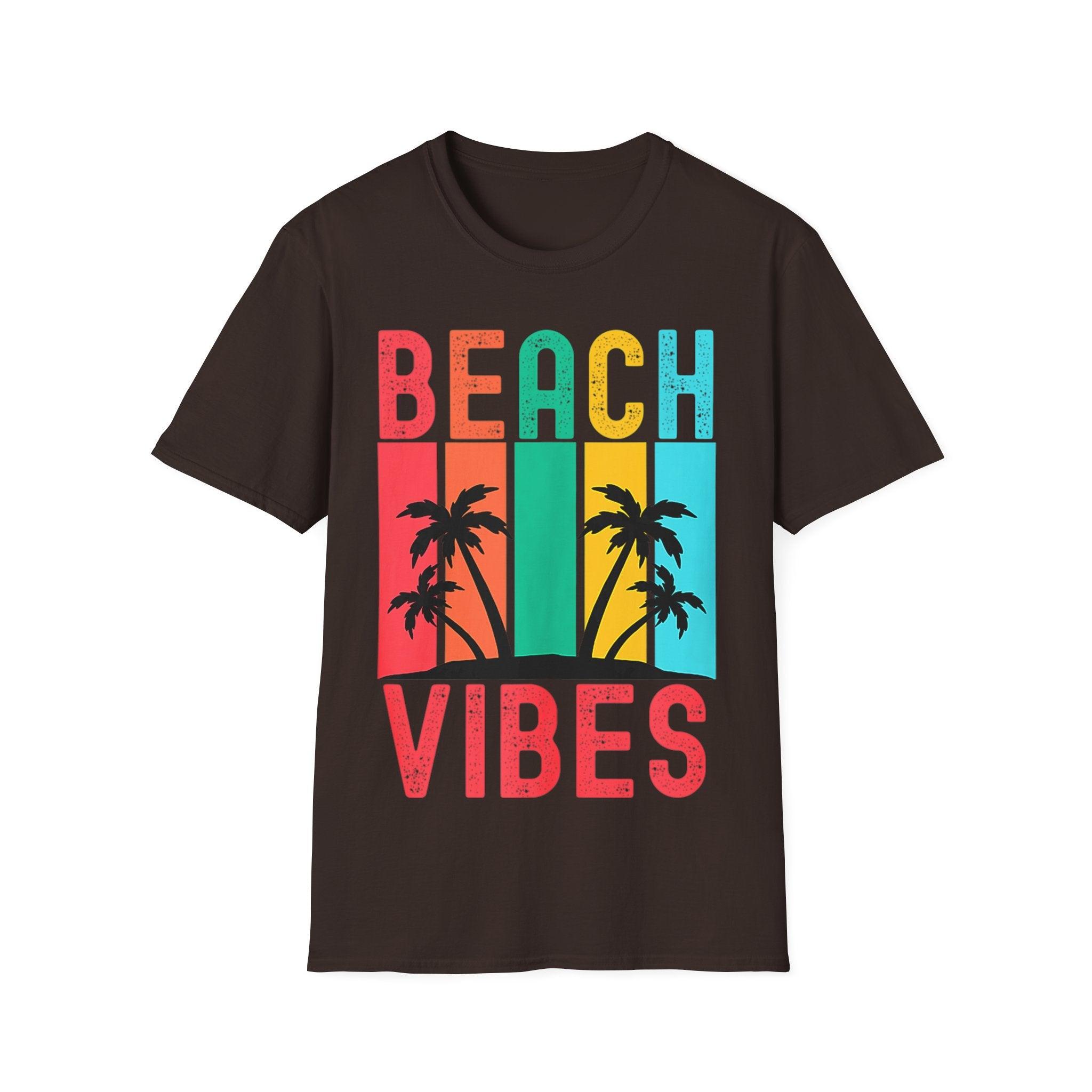 Beach Vibes Retro Vintage Sunset Palm Trees Summer Tank Top T-shirt Cotton, Crew neck, DTG, Men's Clothing, Regular fit, T-shirts, Women's Clothing - plusminusco.com