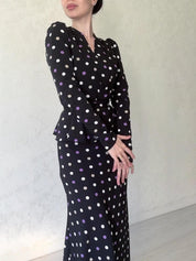 Chic French polka dot dress, elegant V-neck, buttocks wrapped skirt, lace up waist, slimming bottom skirt - plusminusco.com