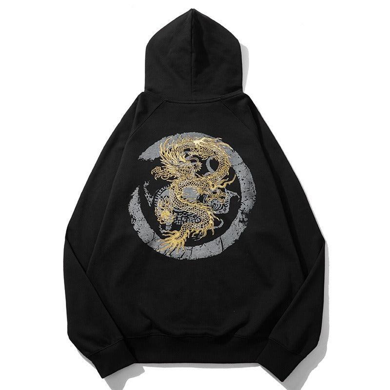 Heavy embroidery gold dragon sweatshirt men's loose autumn pure cotton Chinese style national trend jacket - plusminusco.com