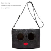 Japanese Cartoon Embroidery Pearl Grass Woven Bag - plusminusco.com