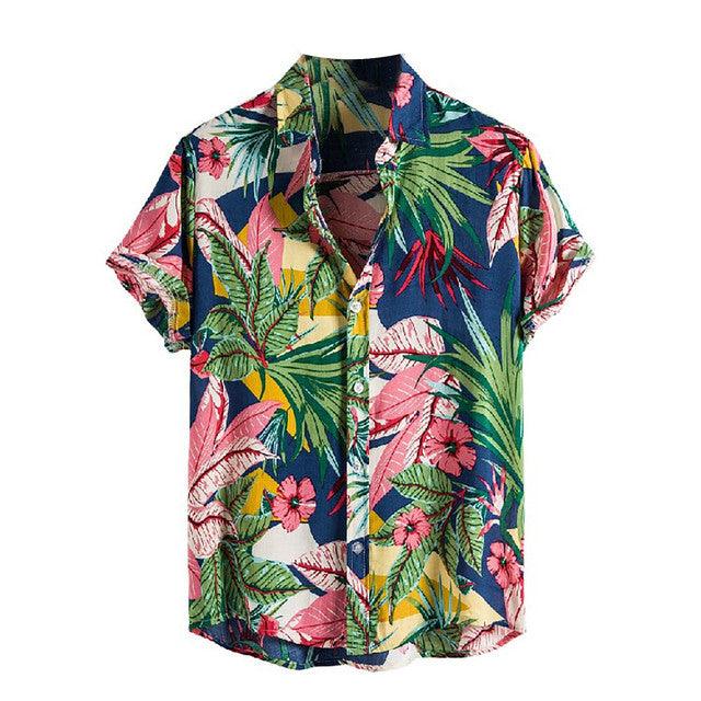 Men's Short Sleeve Hawaiian Shirt Tropical Print Casual Button Down Aloha Shirt - plusminusco.com