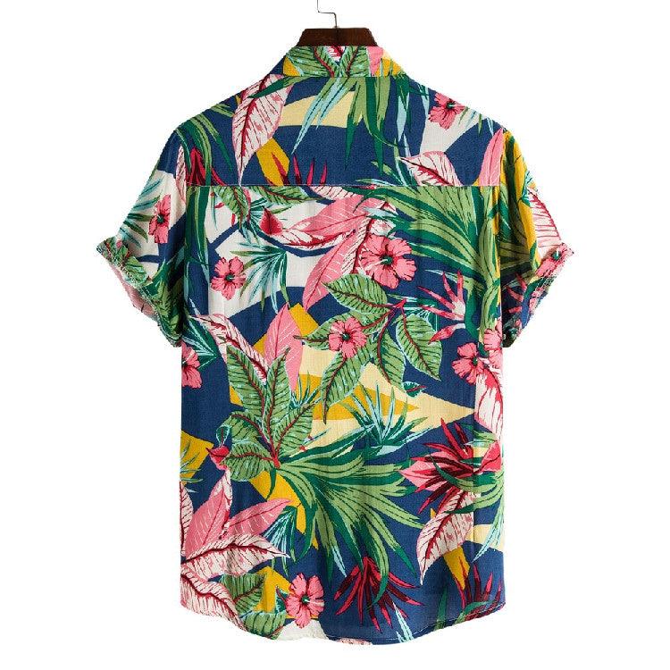 Men's Short Sleeve Hawaiian Shirt Tropical Print Casual Button Down Aloha Shirt - plusminusco.com