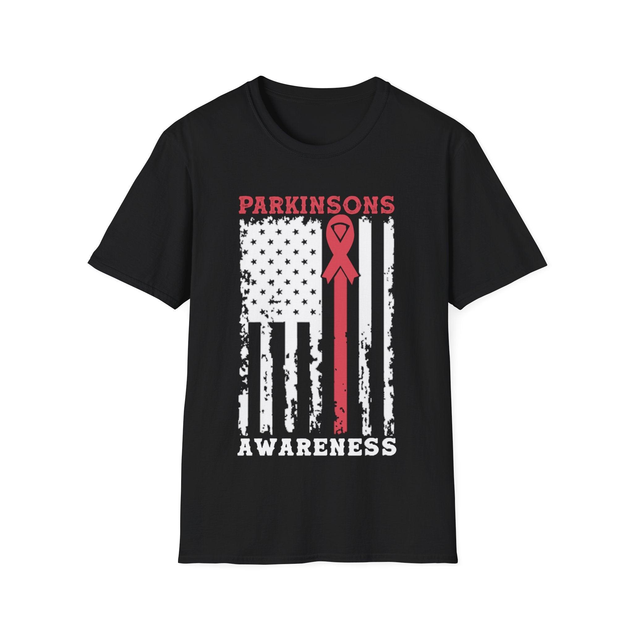 Parkinson's Awareness American Flag T-Shirts, Parkinson's Disease Awareness ,Parkinson's Awareness Gift Warrior, Parkinson's Silver Ribbon Cotton, Crew neck, DTG, Men's Clothing, Regular fit, T-shirts, Women's Clothing - plusminusco.com