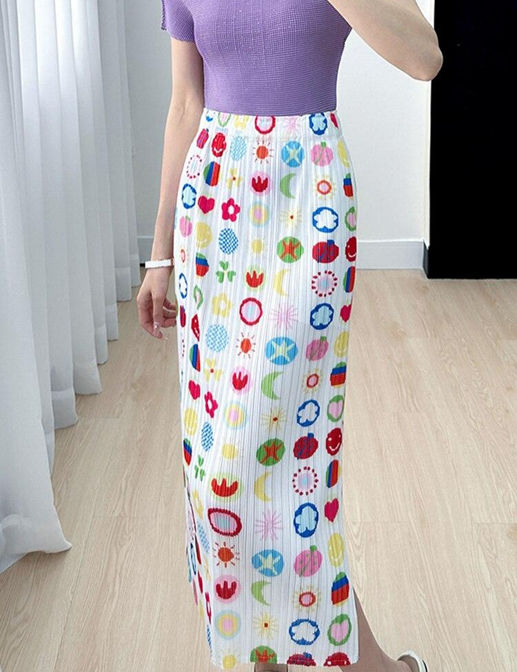 Skirt Spring Summer New Senior Niche Printed Fresh Pleated Hundred with Thin Party Prom Women's Half-body Skirt - plusminusco.com