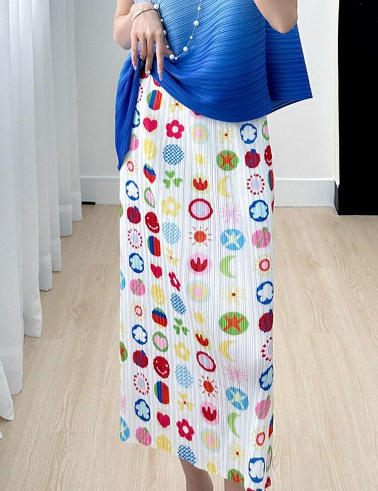 Skirt Spring Summer New Senior Niche Printed Fresh Pleated Hundred with Thin Party Prom Women's Half-body Skirt - plusminusco.com