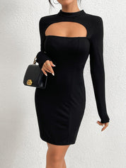 Slim fit buttocks knit long sleeved mini skirt sexy hollow out dress - plusminusco.com