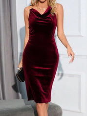 Slim fit buttocks open back swing neck velvet formal dress - plusminusco.com