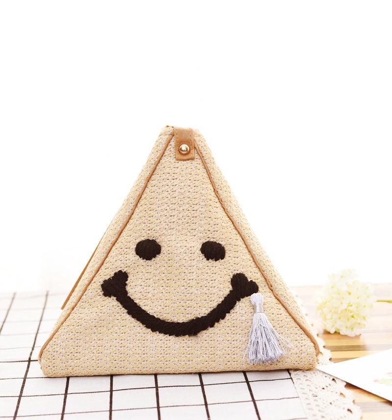 Woven Bag Straw Sling Bag Smiley Face Design - plusminusco.com