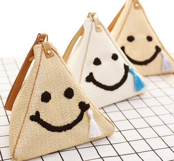 Woven Bag Straw Sling Bag Smiley Face Design - plusminusco.com