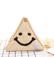 Woven Bag Straw Sling Bag Smiley Face Design - plusminusco.com