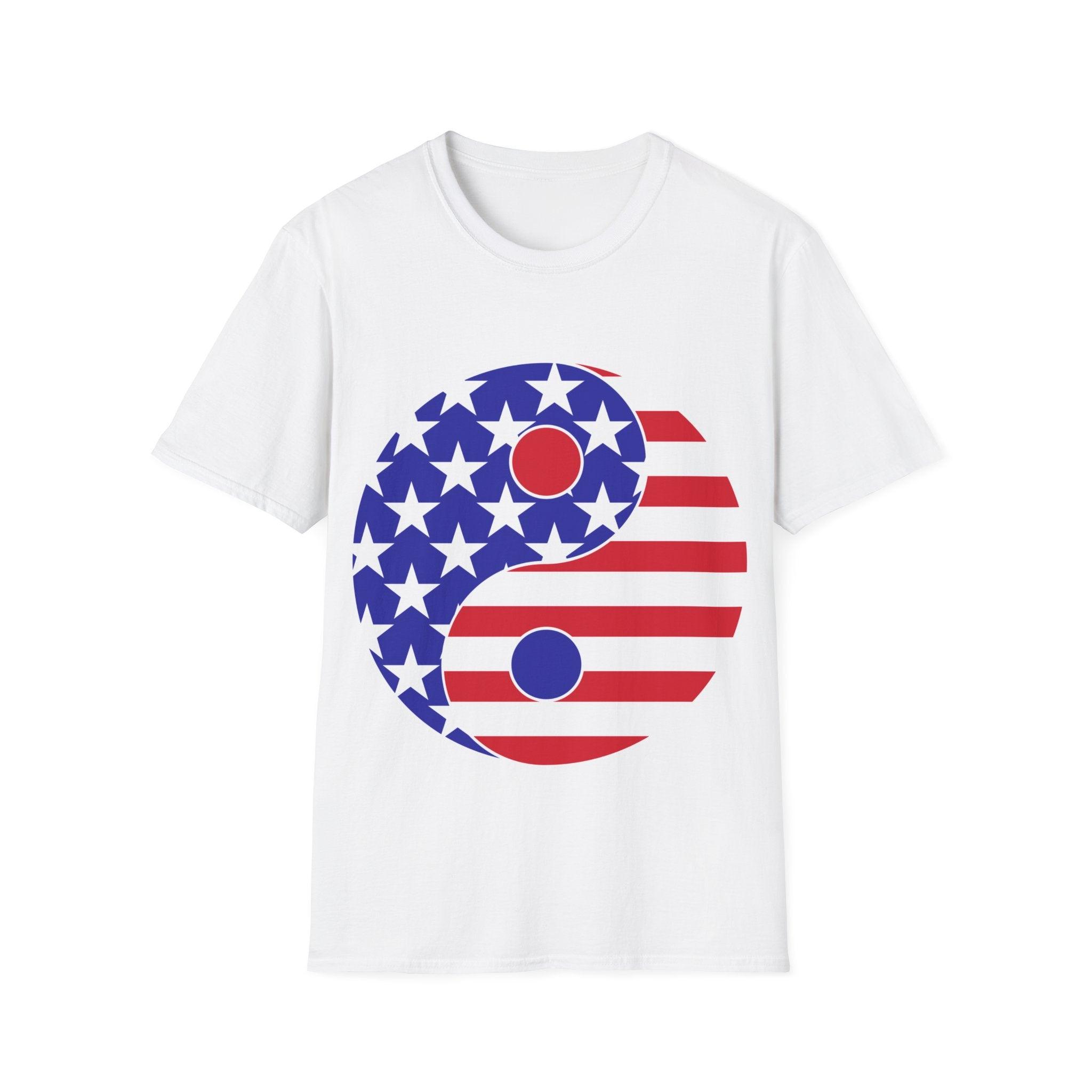Yin YANG American flag Unisex Softstyle T-Shirt Crew neck, DTG, Men's Clothing, Regular fit, T-shirts - plusminusco.com