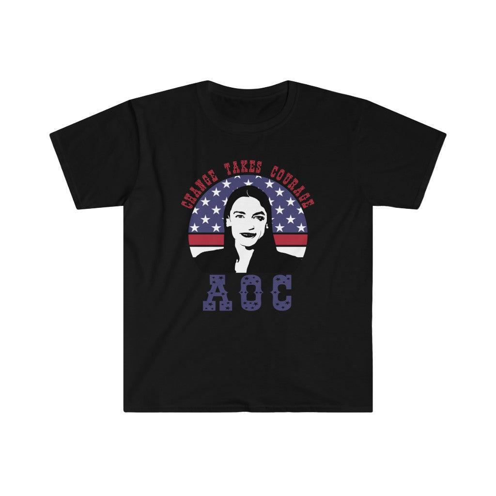 AOC Alexandria Ocasio Cortez Feminist Political Quote T-Shirt, Change Takes Courage, Progressive, Girl Power, Democratic Party Representativ - plusminusco.com