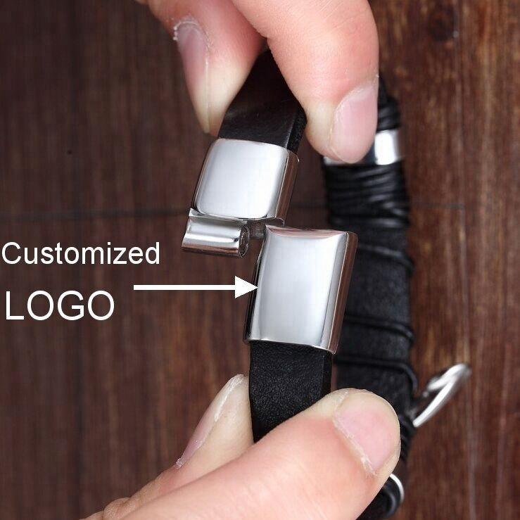 Genuine Leather Bracelet Stainless Steel Magnetic Clasp Men - plusminusco.com