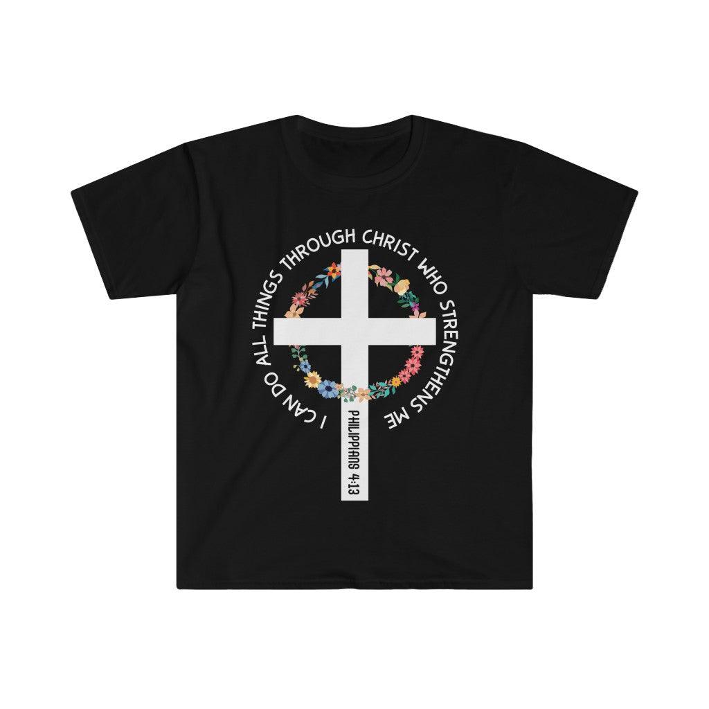 I can do all things through Christ who strengthens me, Philippians 4:13, Bible verse, Unisex Soft style T-Shirt - plusminusco.com