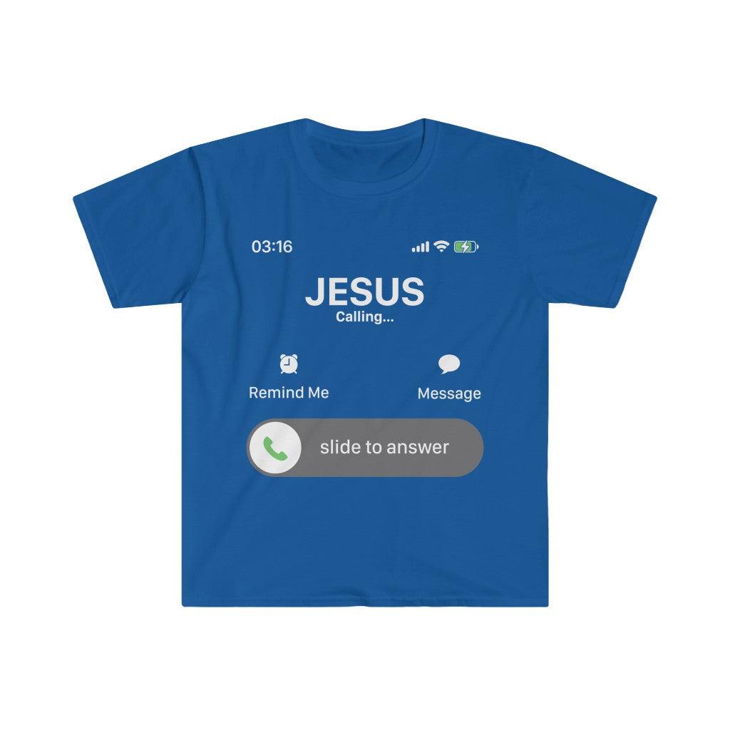 Jesus Calling, slide to answer, Christian Men Women Funny T-Shirt, Christian Jesus Shirt, Religious Jesus Christ Cell Phone Call Gift - plusminusco.com
