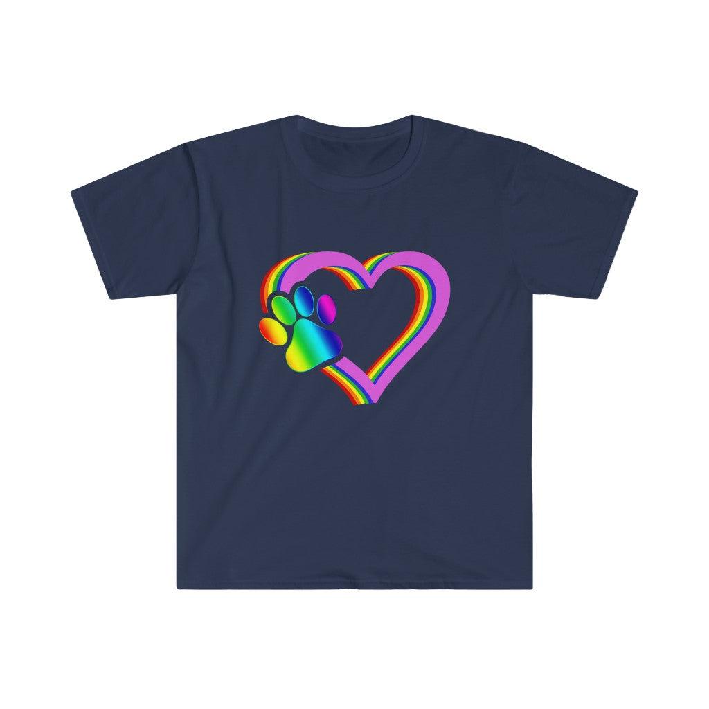 LGBT Rainbow heart, Vintage Women New Cute Love Dog Paw Print Colorful Graphic T-Shirts, Rainbow Dog Paw LGBTQ Pride Parade, dog lover lgbtq - plusminusco.com