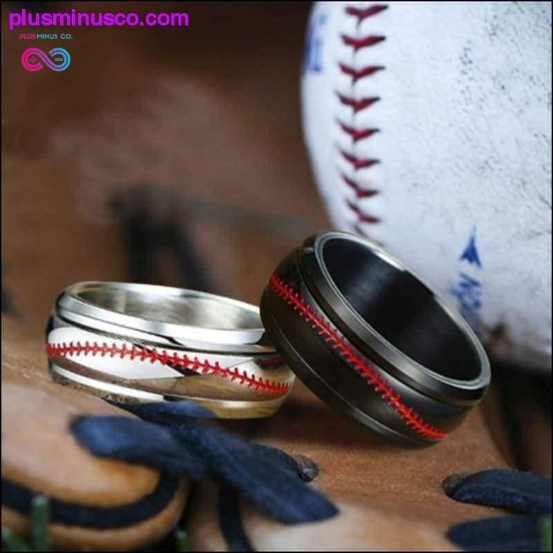Men Spinner Stainless Steel Baseball Ring With Red Stitch Design - plusminusco.com