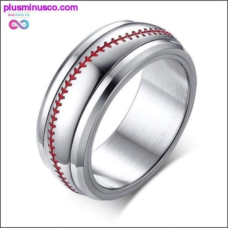 Men Spinner Stainless Steel Baseball Ring With Red Stitch Design - plusminusco.com