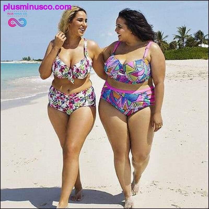 Plus Size Women Halter Bikini Set Push Up Bra High Waist Swimwear
