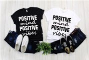 Positive Mind Positive Vibes | Black & White Yoga T-Shirt, T-Shirt For Men, T-Shirt For Women, Yoga, Motivational Be Kind, Be The Light, Choose Peace, Gift for Yogi, Love Shirts, Motivational, Positive Quotes, Positive Shirt, Positive Vibes, Rainbow Shirt, Slogan Tee, Women Graphic Tee, Yoga Shirt - plusminusco.com