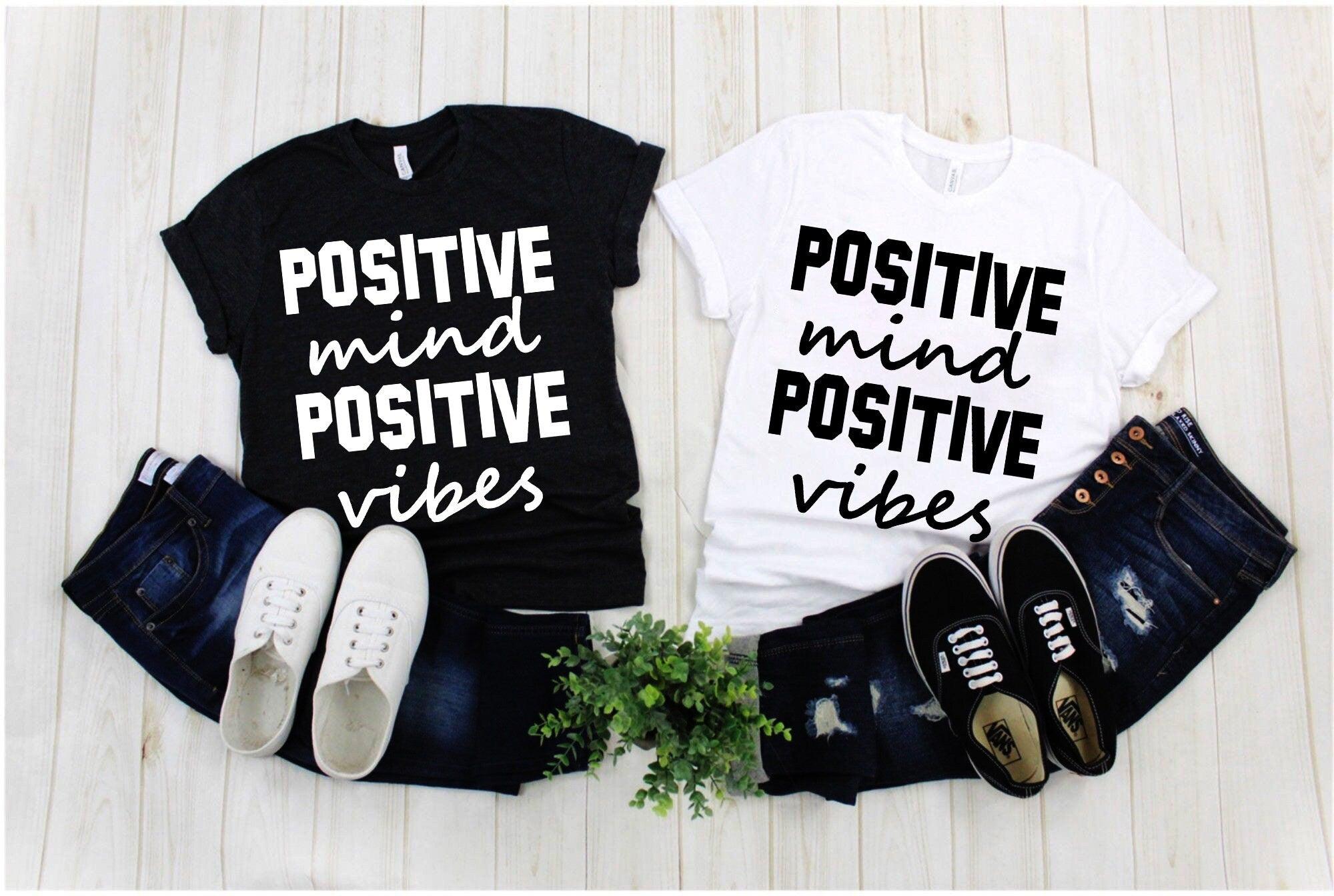 Positive Mind Positive Vibes | Black & White Yoga T-Shirt, T-Shirt For Men, T-Shirt For Women, Yoga, Motivational Be Kind, Be The Light, Choose Peace, Gift for Yogi, Love Shirts, Motivational, Positive Quotes, Positive Shirt, Positive Vibes, Rainbow Shirt, Slogan Tee, Women Graphic Tee, Yoga Shirt - plusminusco.com