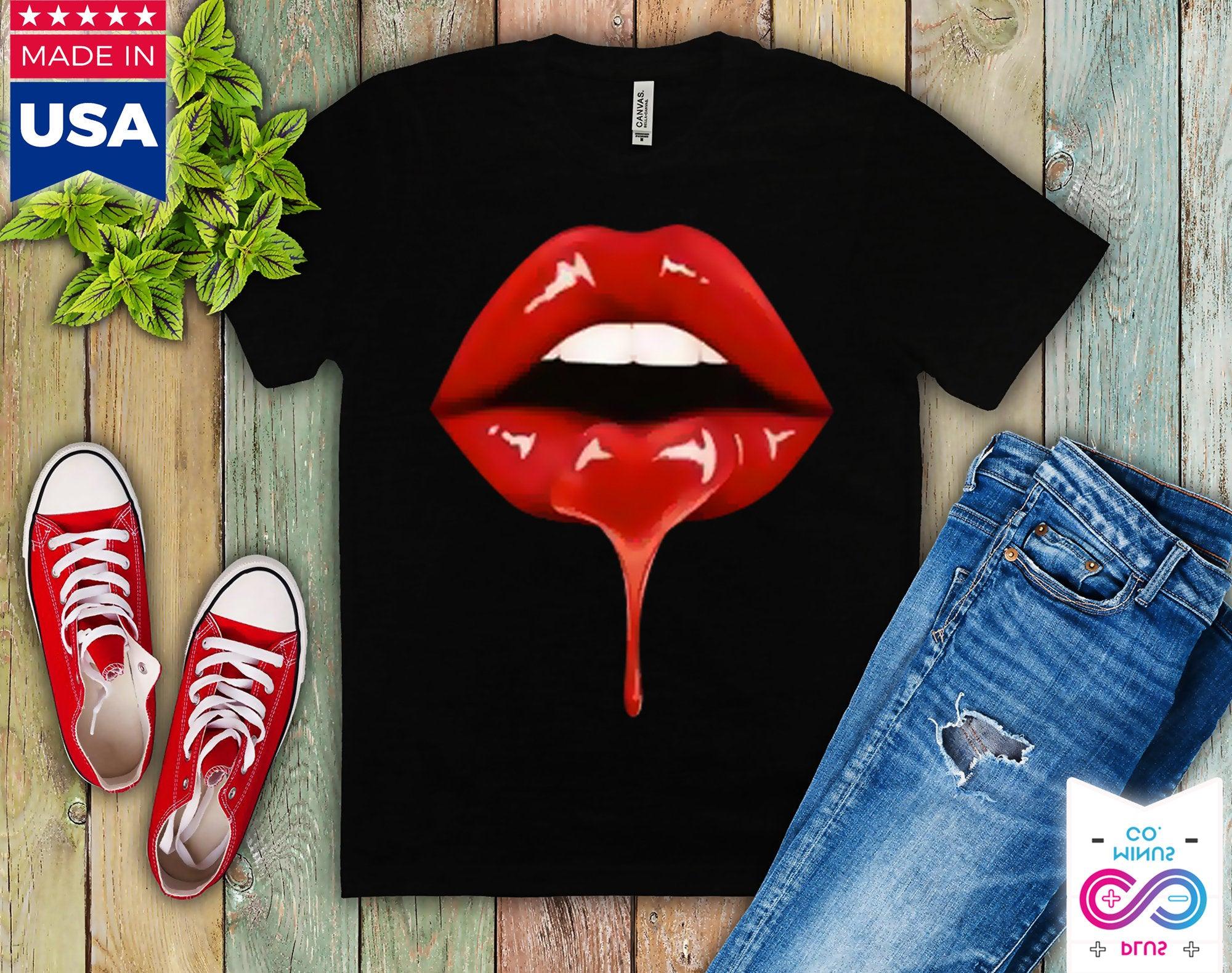 Women Lip Funny Printed Girl Black T-Shirts Women Lip Funny - plusminusco.com